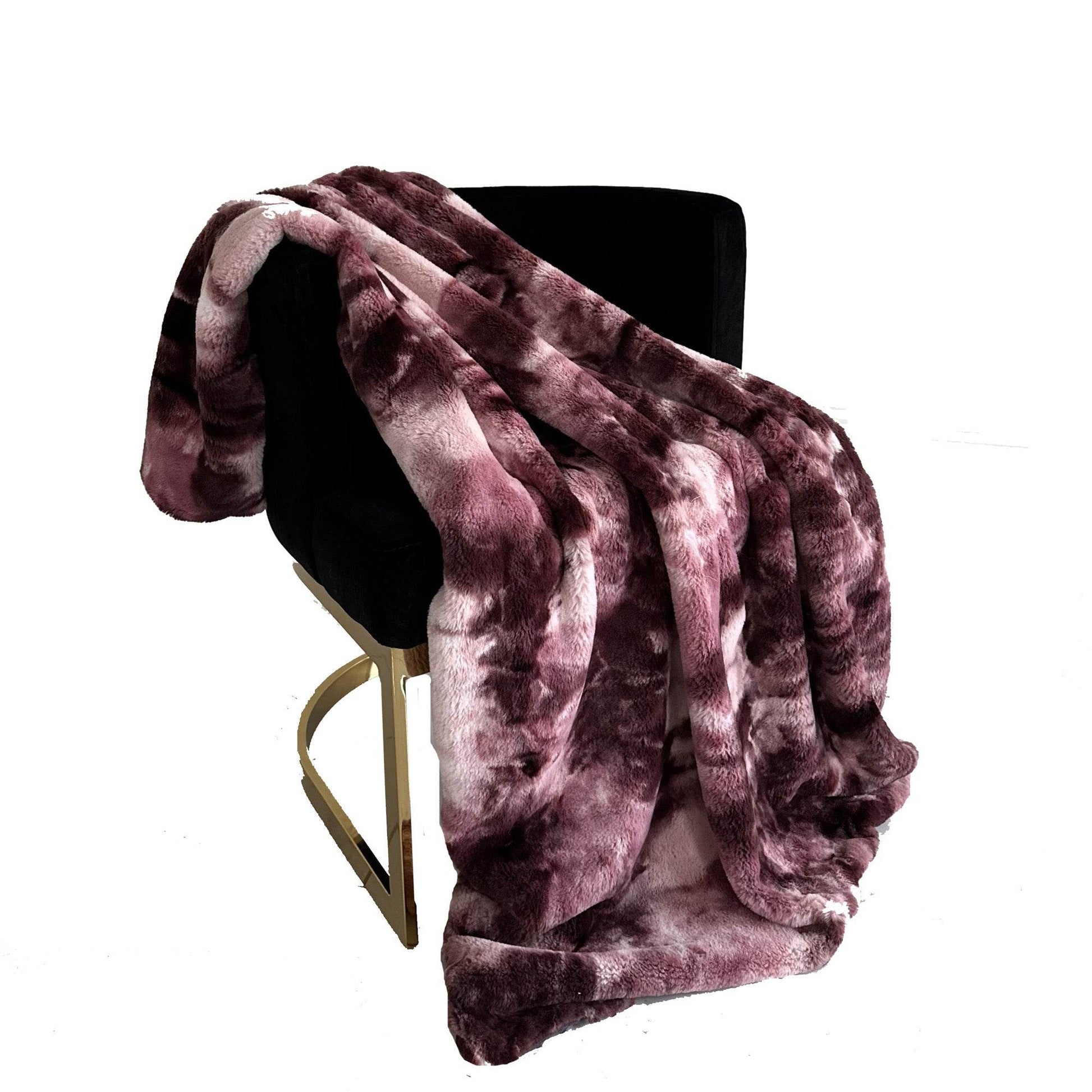 Plutus Rose Fureal Faux Fur Luxury Throw Blanket - Plutus Brands