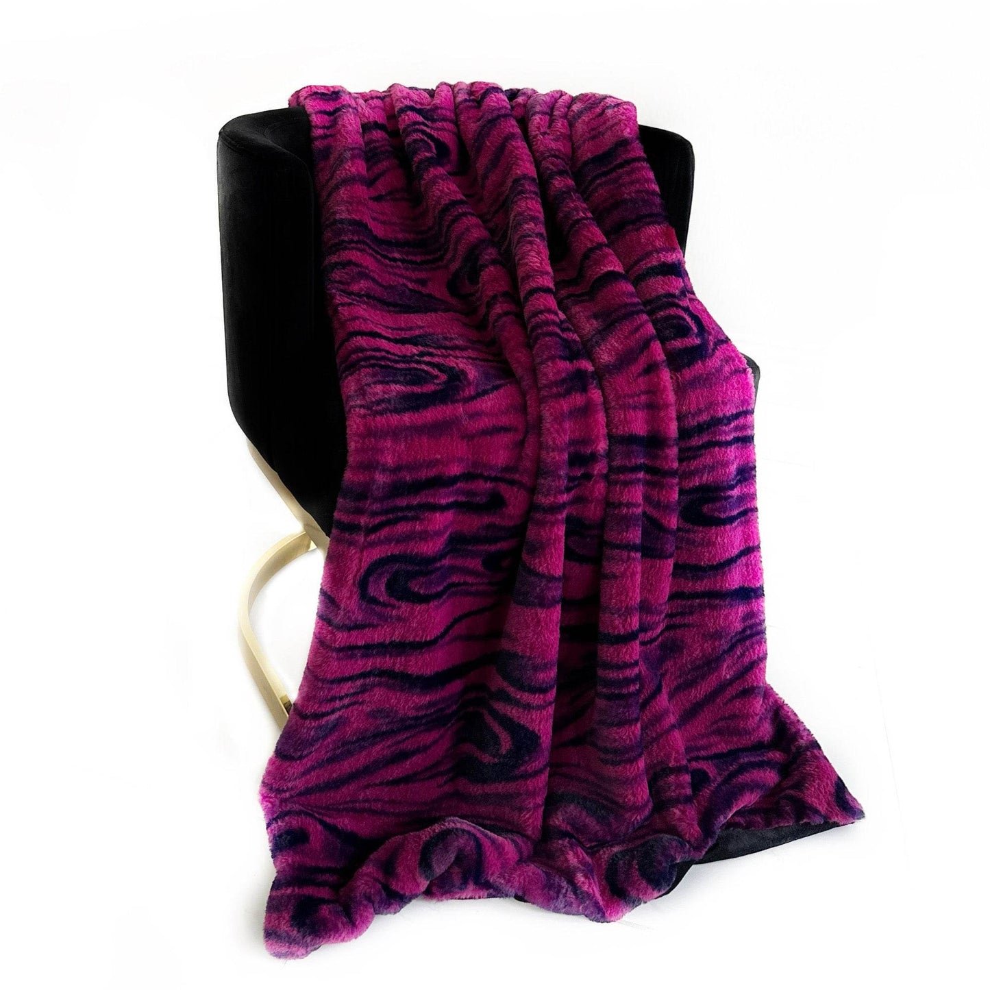 Plutus Fuchsia Black Galaxy Faux Fur Luxury Throw Blanket - Plutus Brands