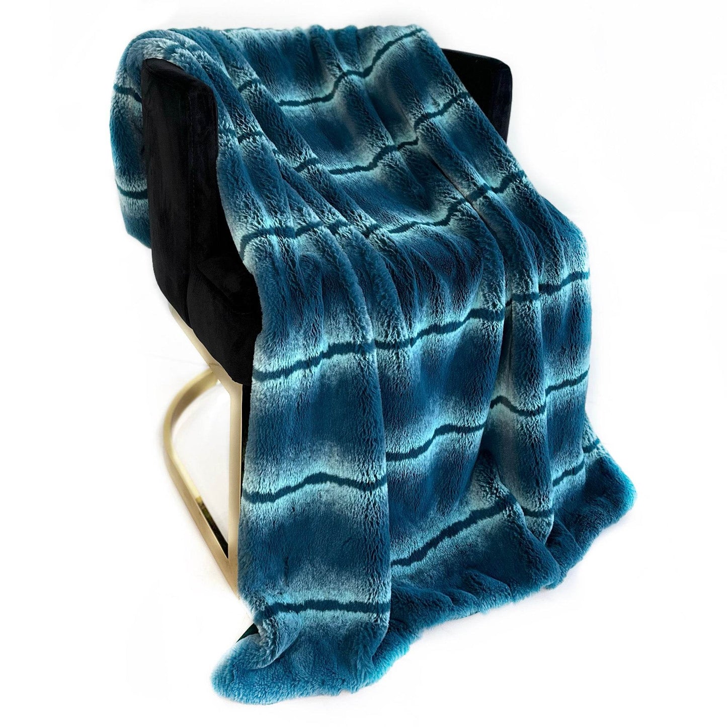 Plutus Teal Fluffy Fields Faux Fur Luxury Throw Blanket - Plutus Brands