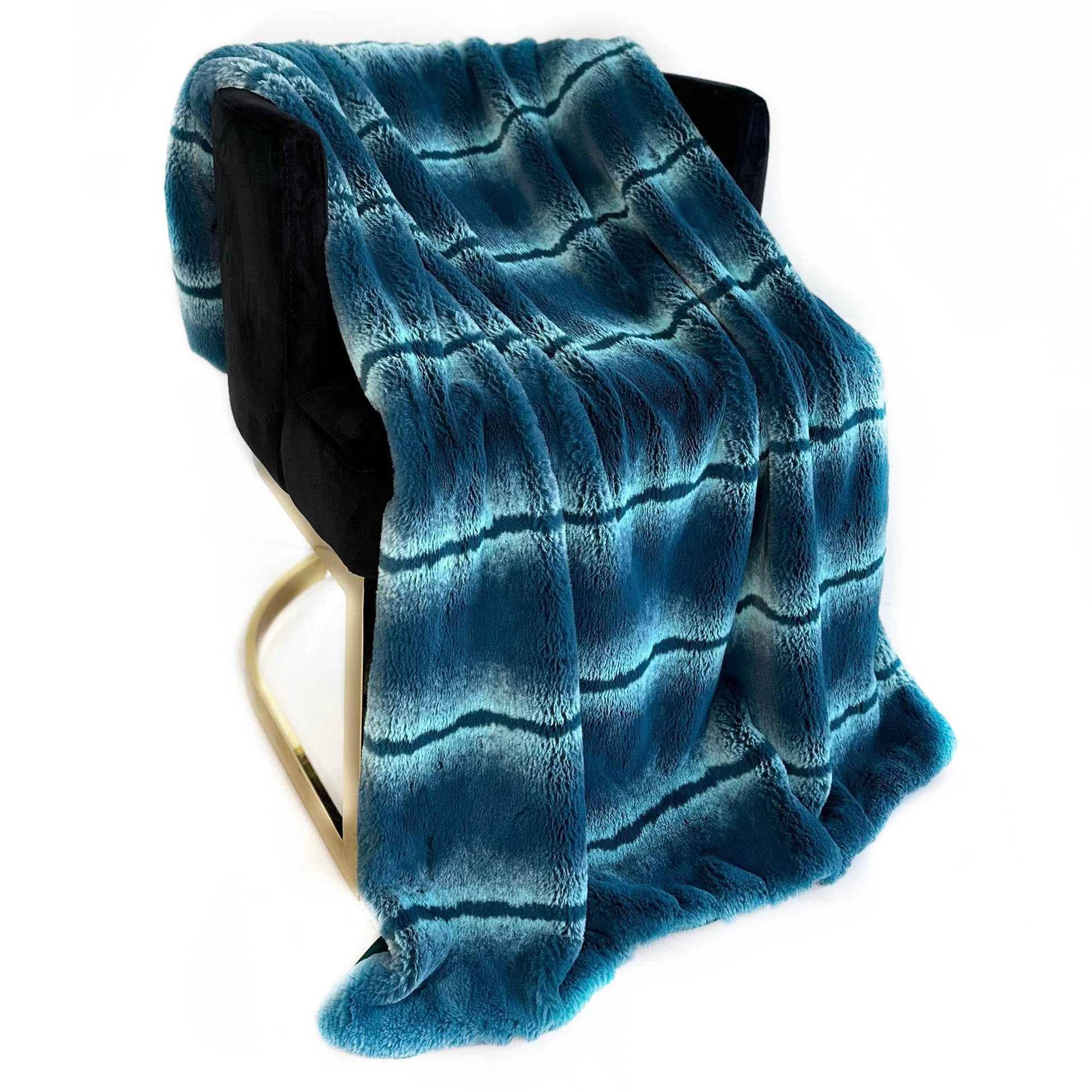 Plutus Teal Fluffy Fields Faux Fur Luxury Throw Blanket - Plutus Brands