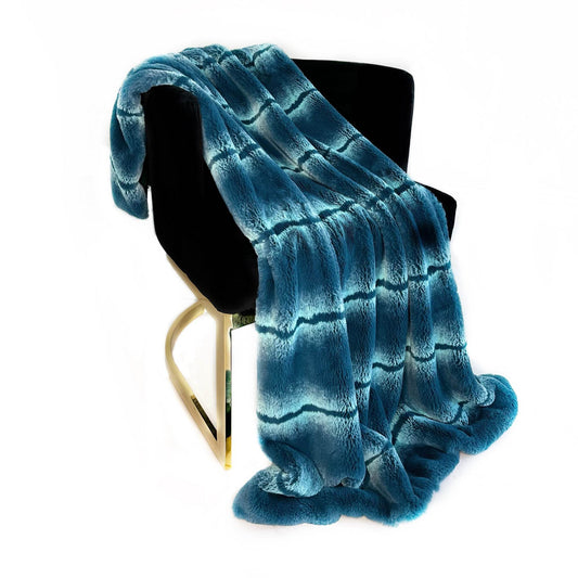 Plutus Teal Fluffy Fields Faux Fur Luxury Throw Blanket - Plutus Brands