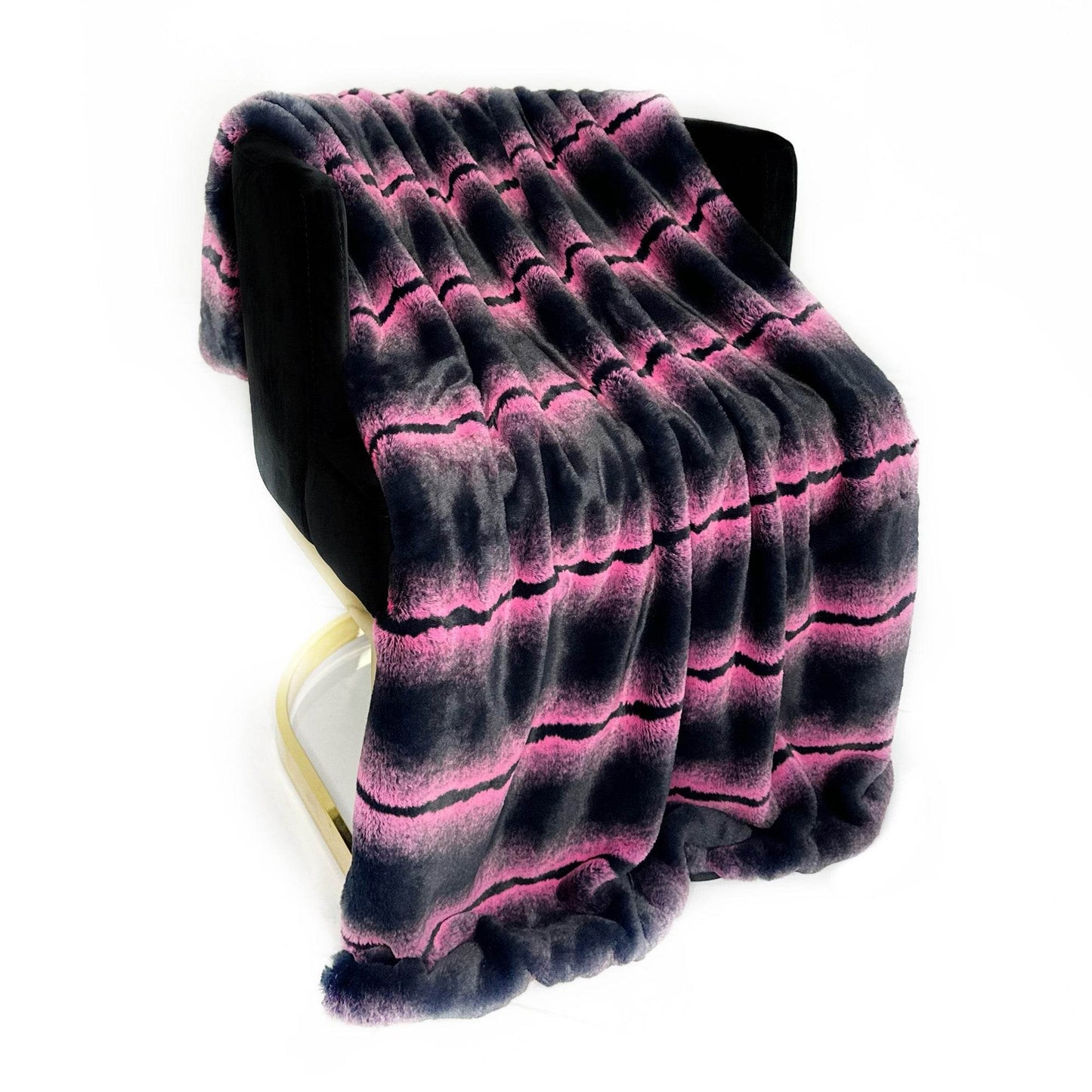 Plutus Fuchsia Black Fluffy Fields Faux Fur Luxury Throw Blanket - Plutus Brands