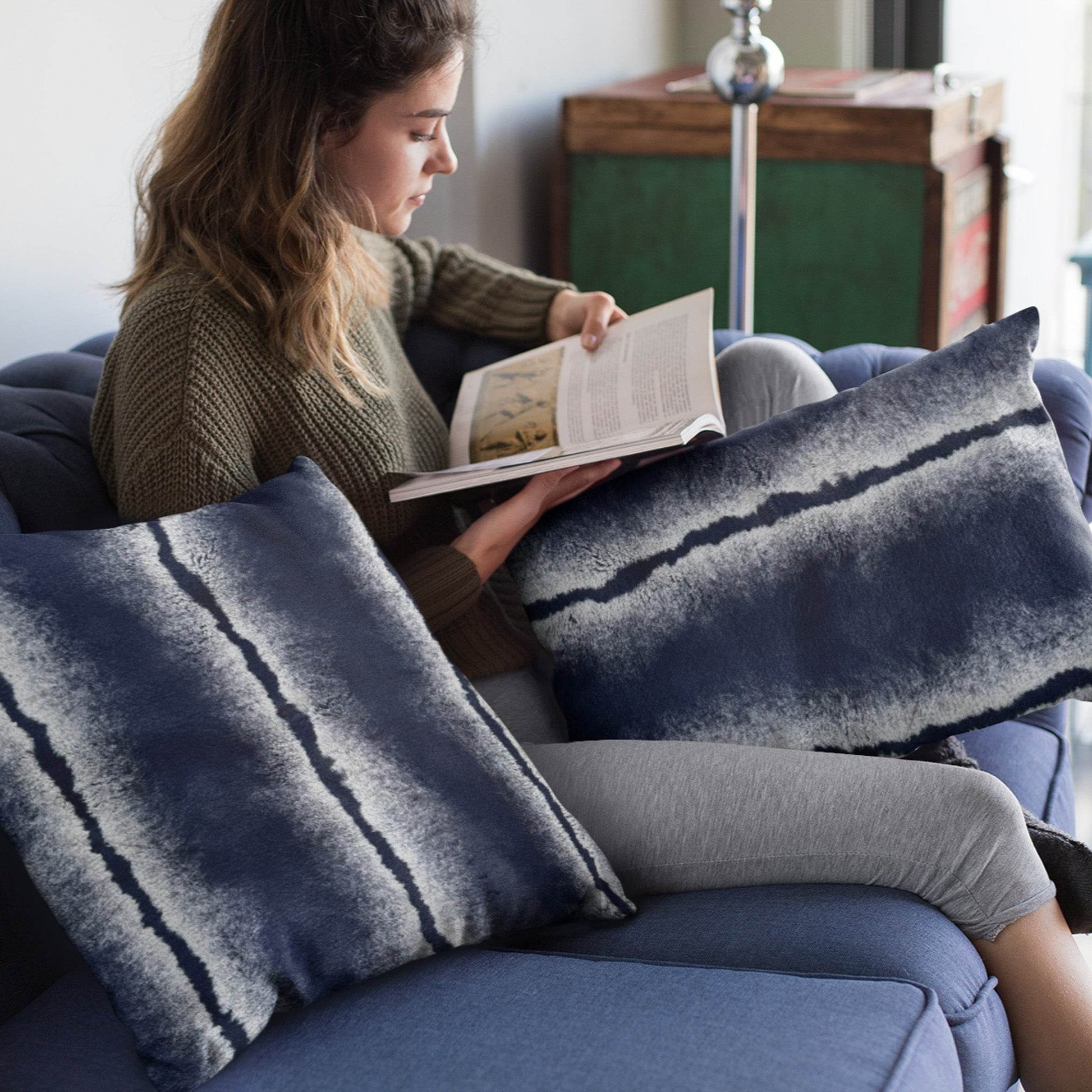 Plutus Navy Fluffy Fields Animal Faux Fur Luxury Throw Pillow - Plutus Brands