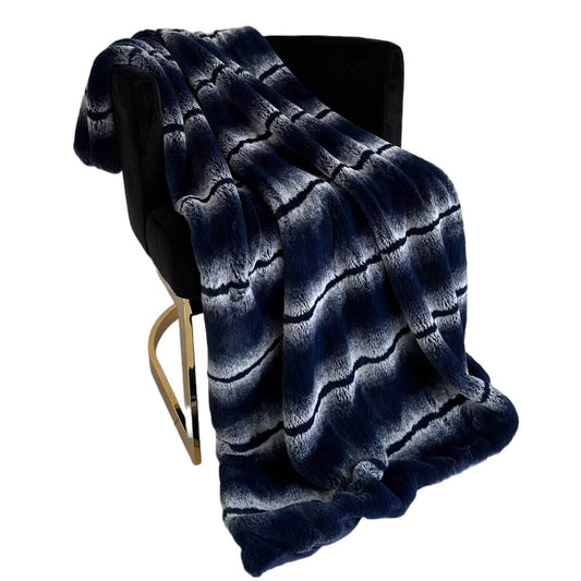 Plutus Navy Fluffy Fields Faux Fur Luxury Throw Blanket - Plutus Brands