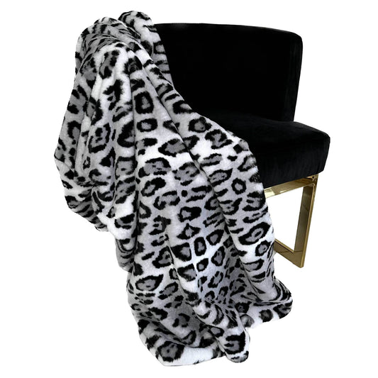Plutus Gray Silver Jaguar Faux Fur Luxury Throw Blanket - Plutus Brands
