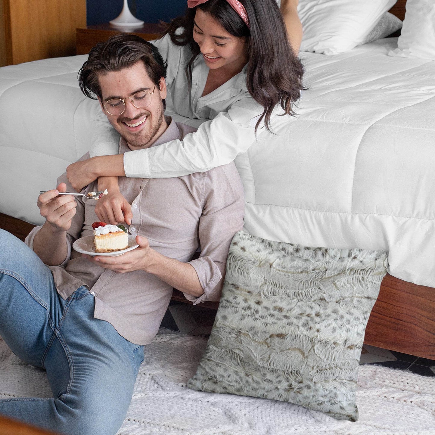 Plutus Taupe Lynx Animal Faux Fur Luxury Throw Pillow - Plutus Brands