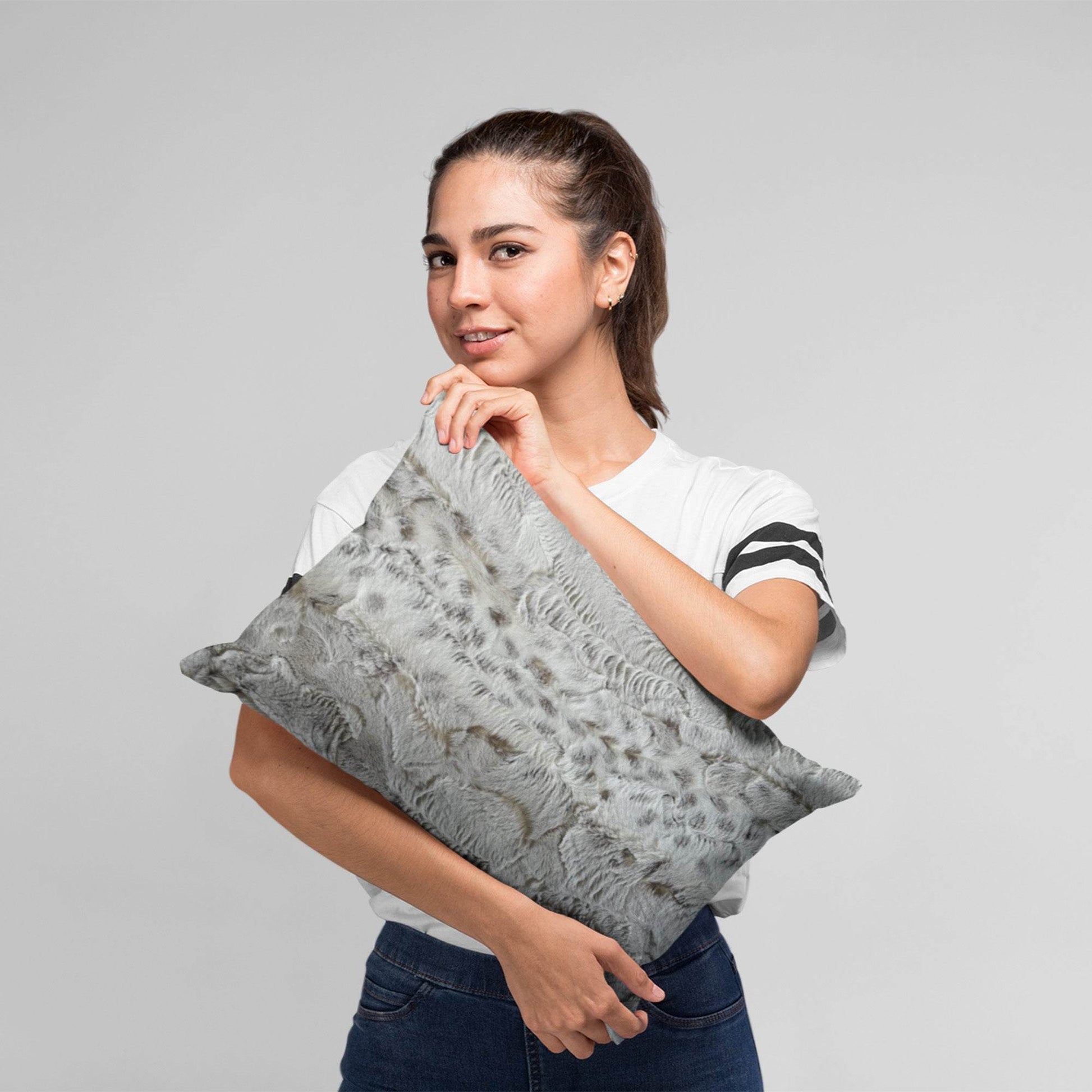 Plutus Taupe Lynx Animal Faux Fur Luxury Throw Pillow - Plutus Brands