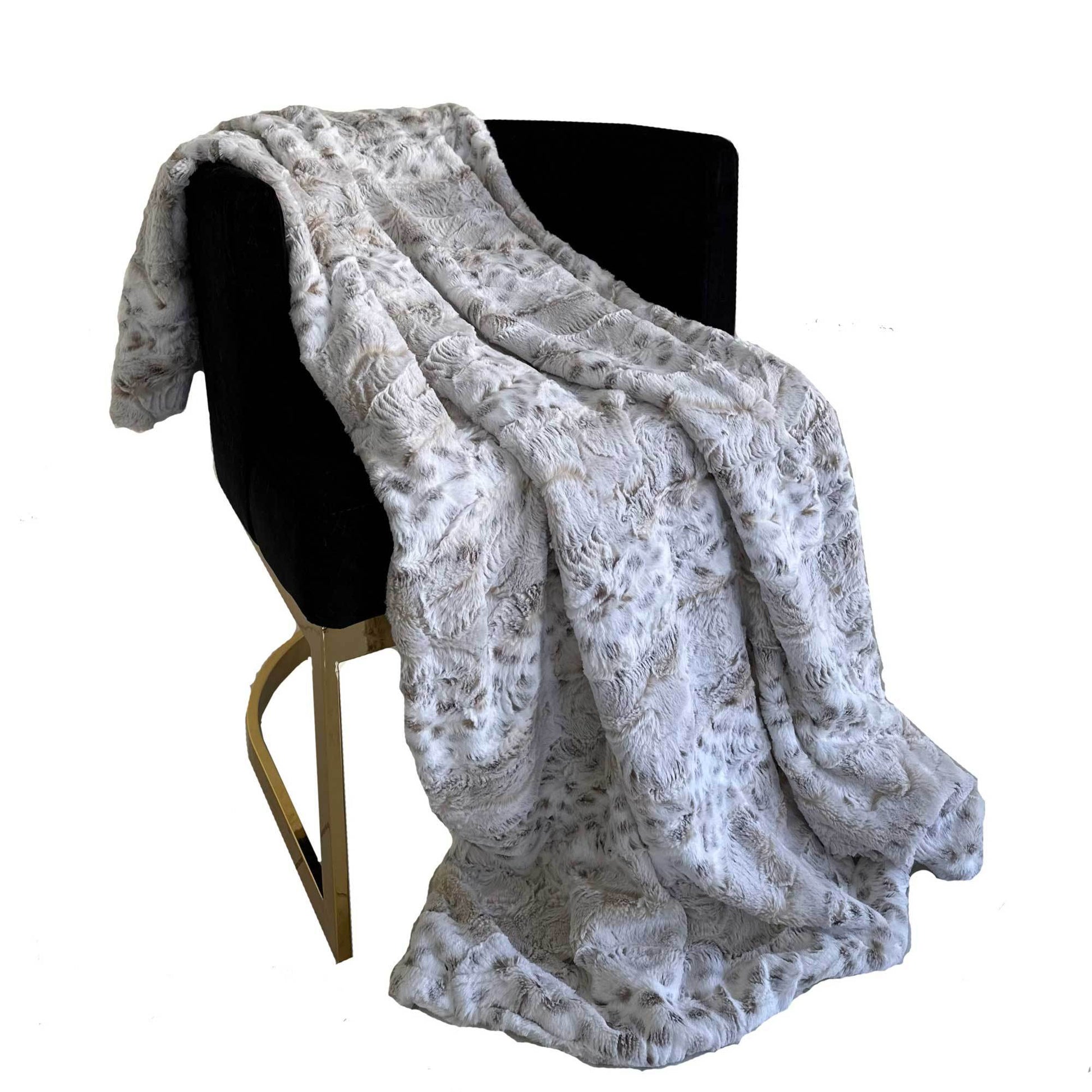 Plutus Taupe Lynx Faux Fur Luxury Throw Blanket - Plutus Brands