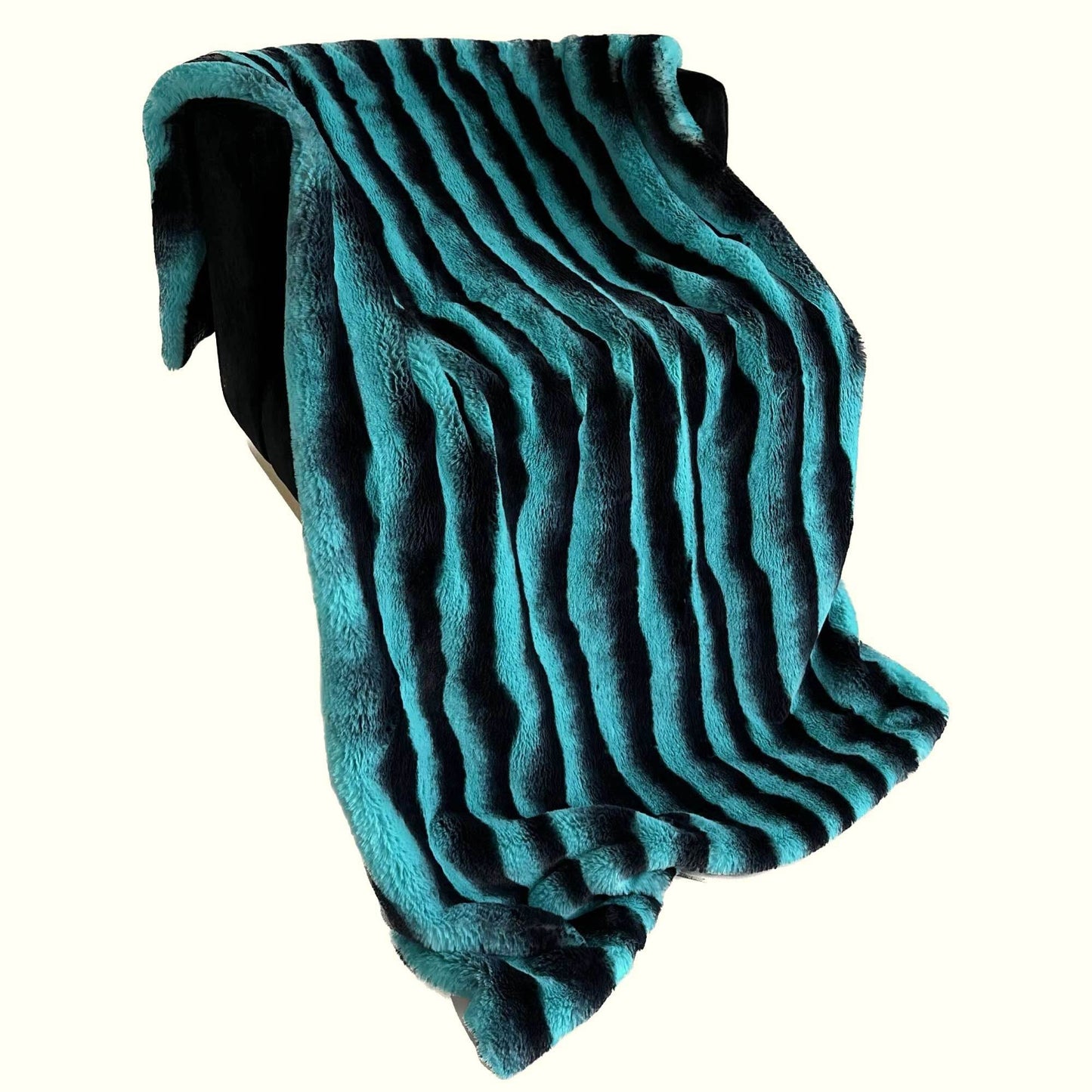 Plutus Teal Black Wild Ocean Faux Fur Luxury Throw Blanket - Plutus Brands
