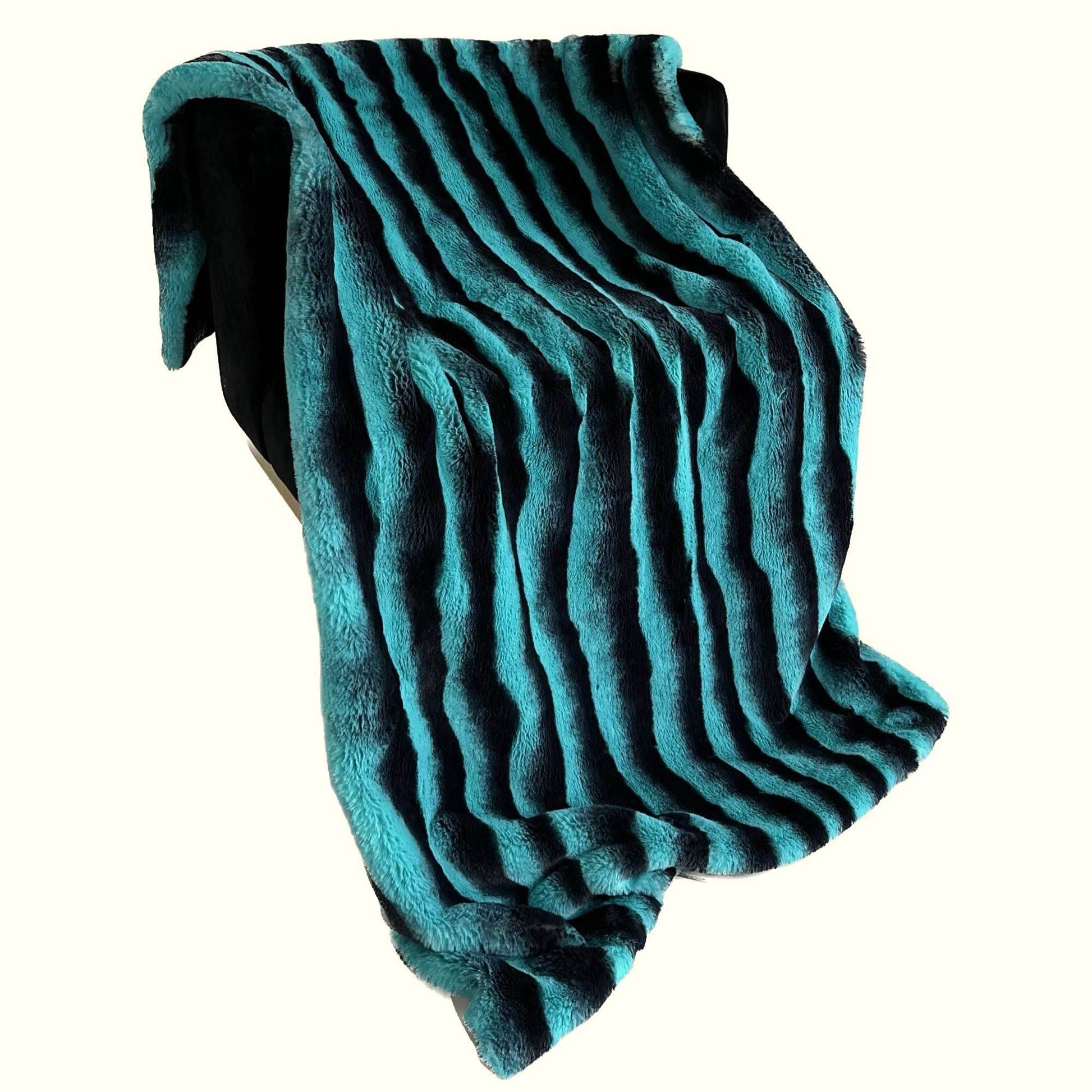 Plutus Teal Black Wild Ocean Faux Fur Luxury Throw Blanket - Plutus Brands