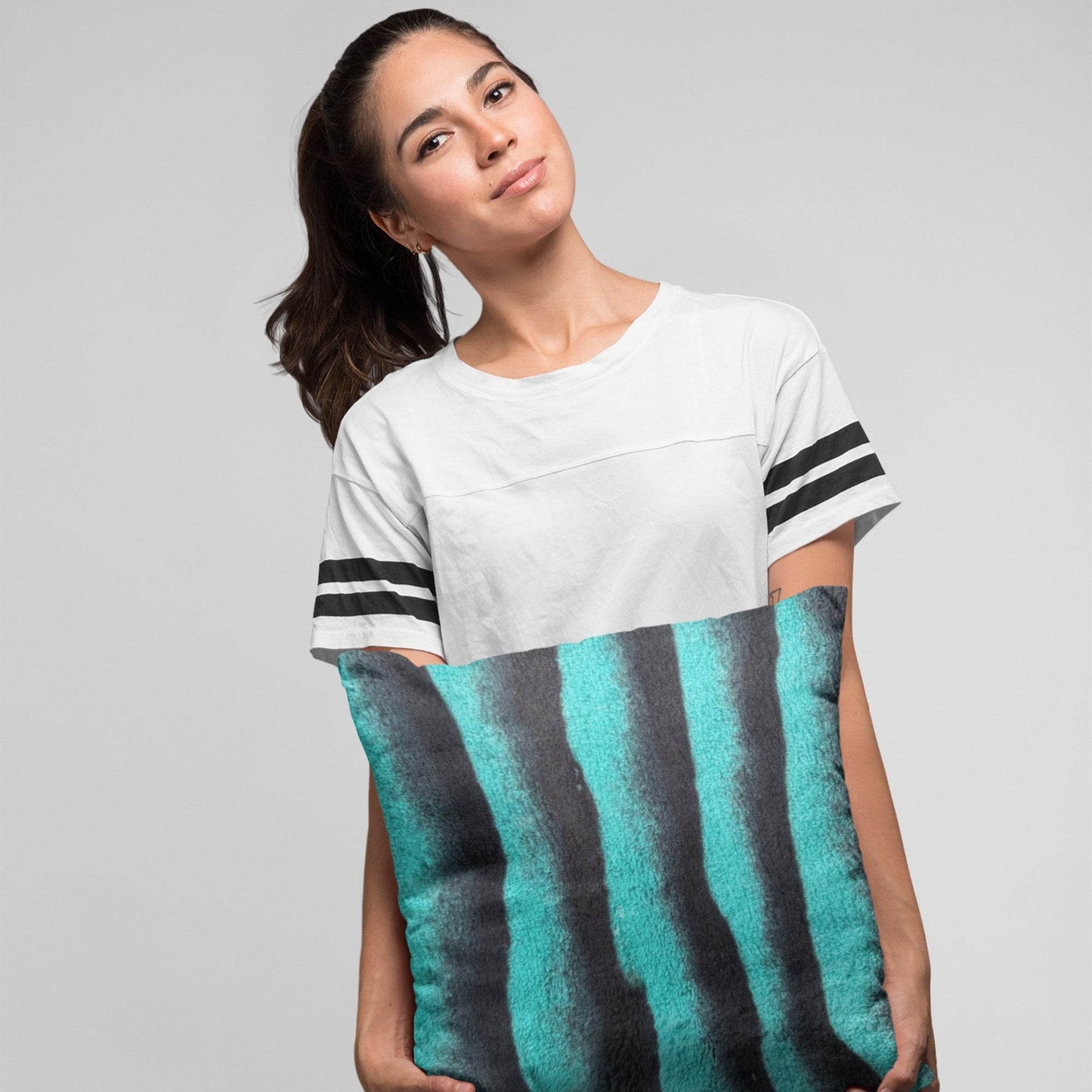 Plutus Teal Black Wild Ocean Animal Faux Fur Luxury Throw Pillow - Plutus Brands