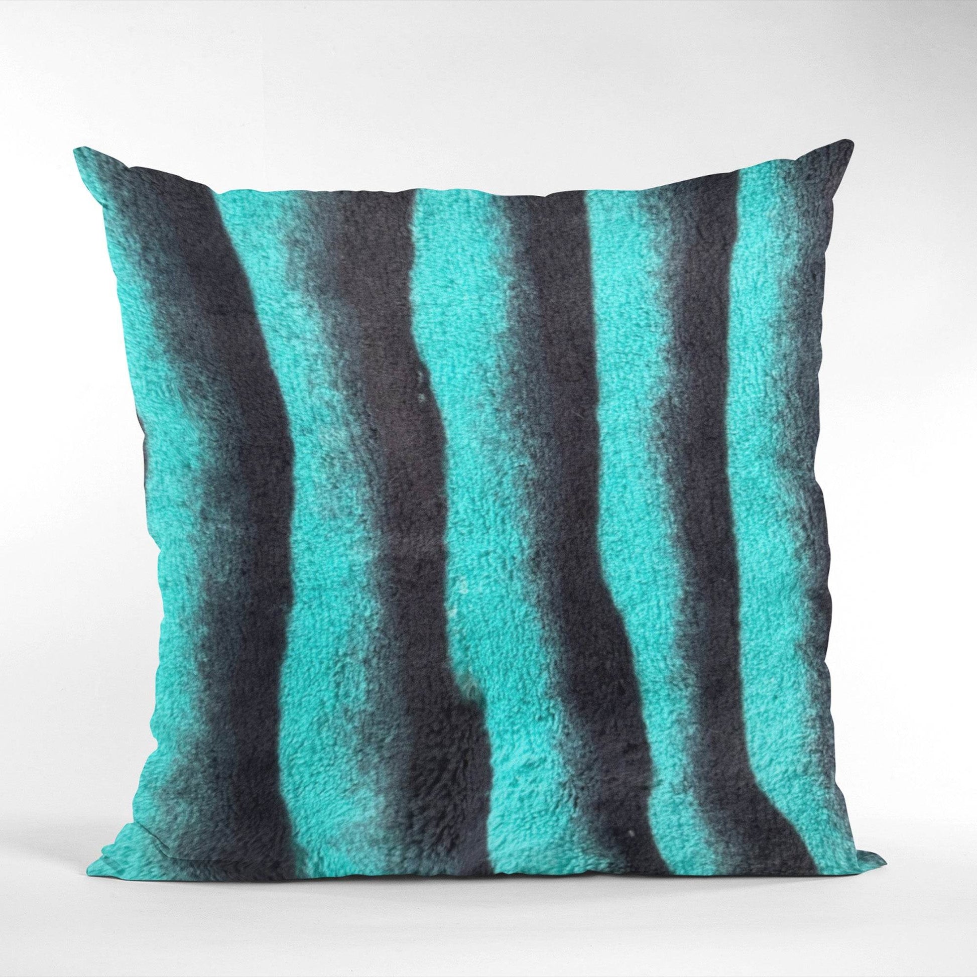 Plutus Teal Black Wild Ocean Animal Faux Fur Luxury Throw Pillow - Plutus Brands