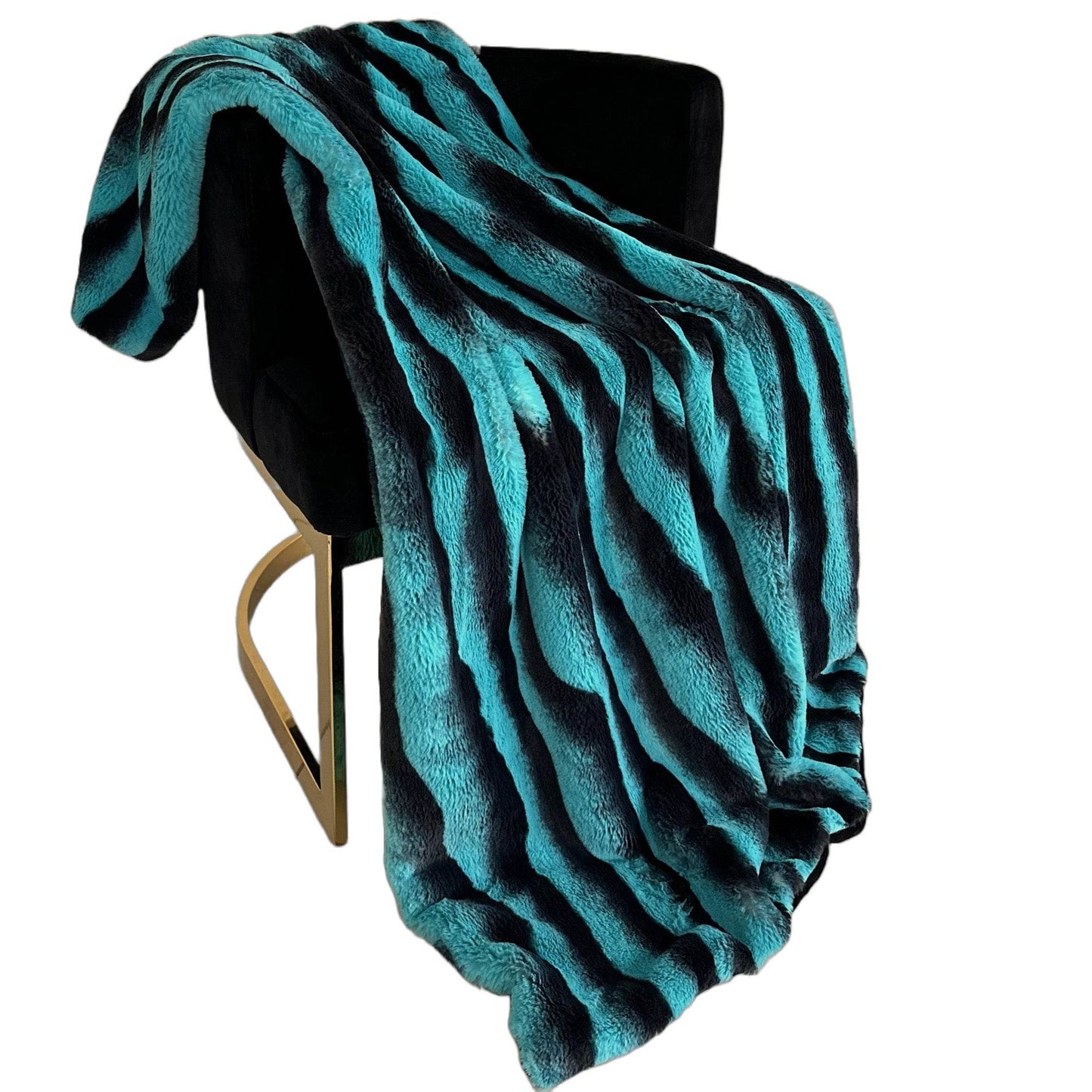 Plutus Teal Black Wild Ocean Faux Fur Luxury Throw Blanket - Plutus Brands