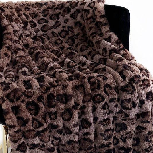 Plutus Brown Leopard Faux Fur Luxury Throw Blanket - Plutus Brands