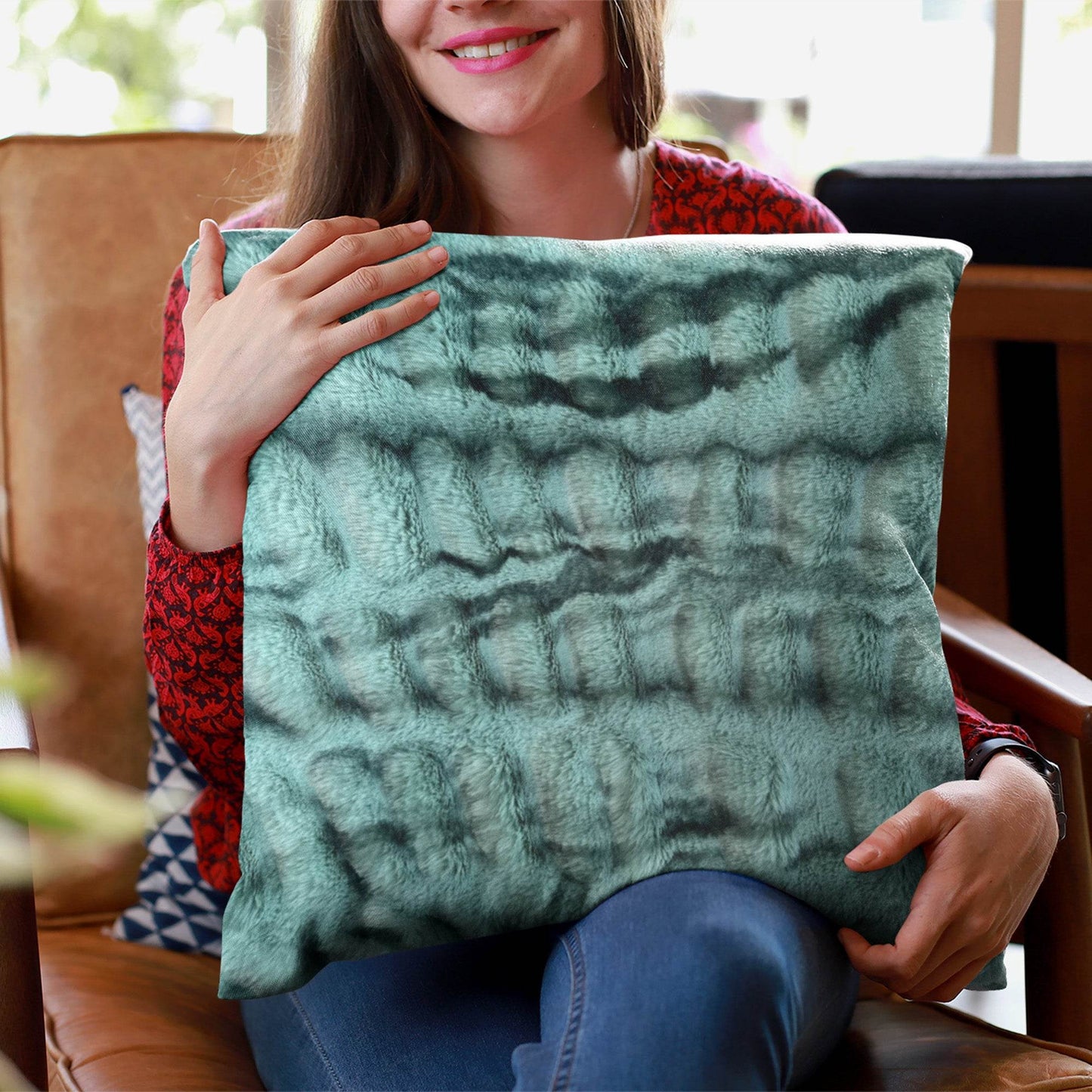 Plutus Teal Sherpa Animal Faux Fur Luxury Throw Pillow - Plutus Brands