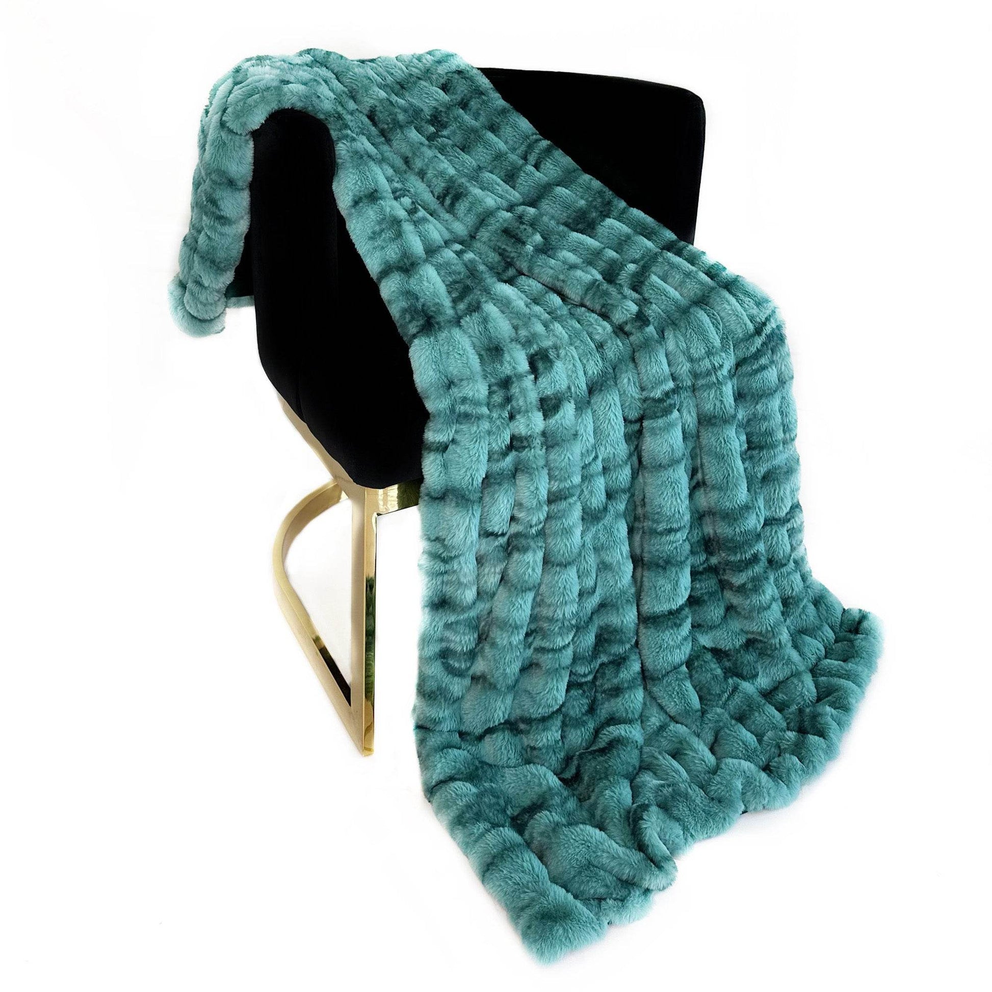 Plutus Teal Sherpa Faux Fur Luxury Throw Blanket - Plutus Brands