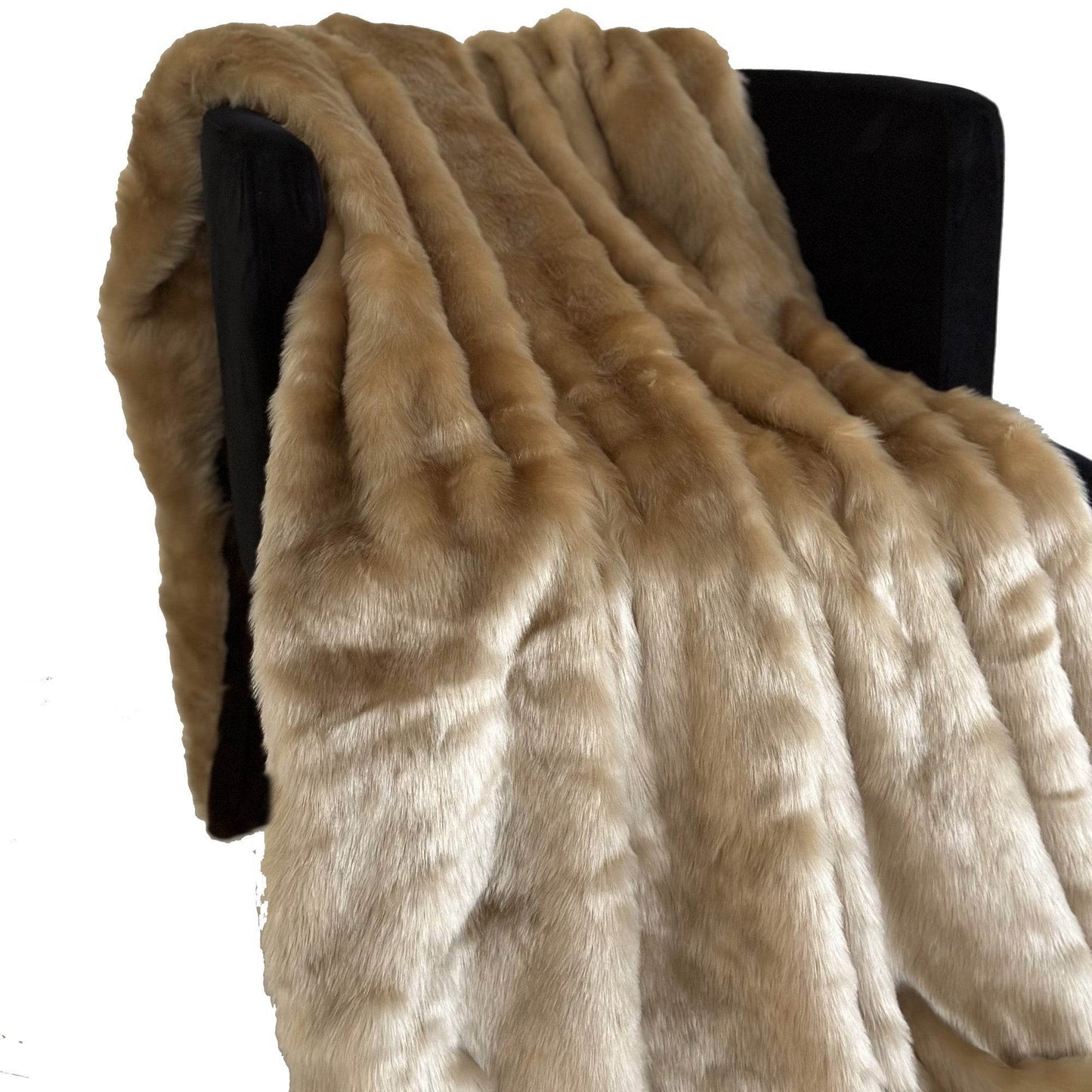 Plutus Brown Gold Rabbit Faux Fur Pillow & Blanket Set - Plutus Brands