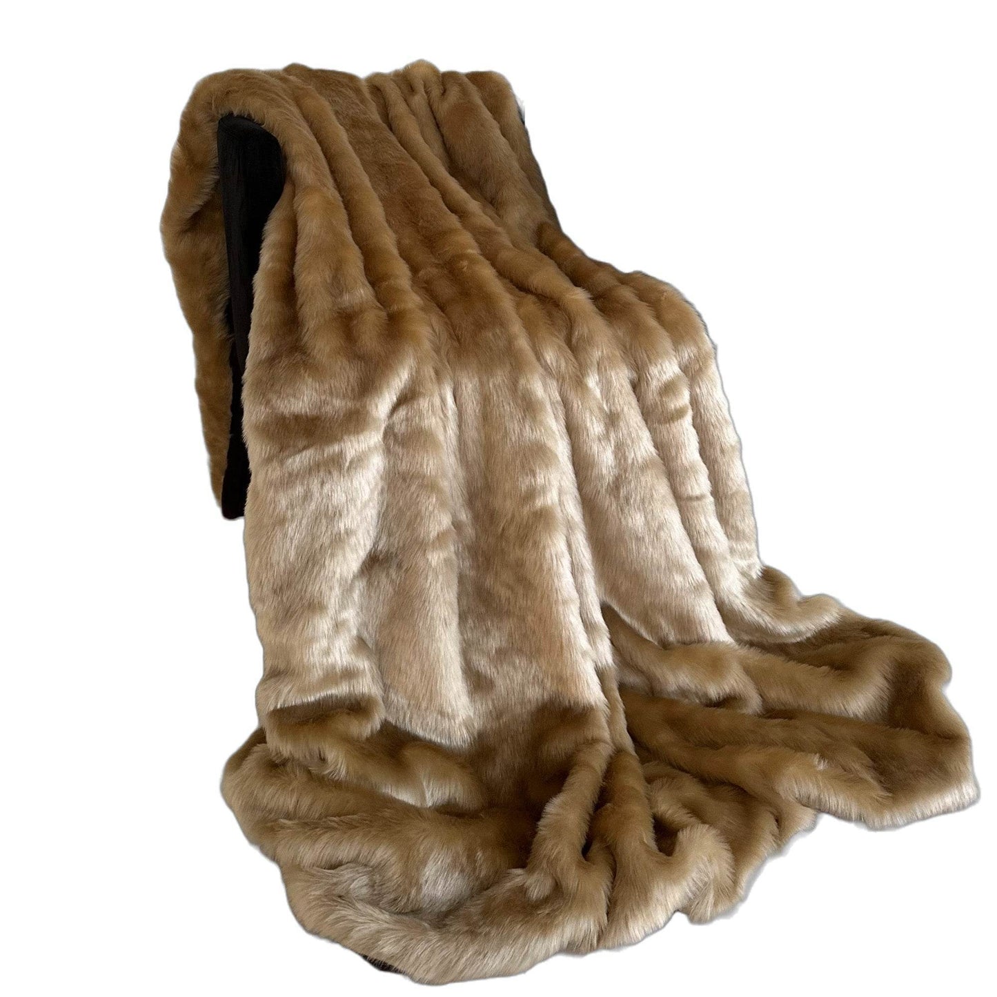 Plutus Brown Gold Rabbit Faux Fur Pillow & Blanket Set - Plutus Brands