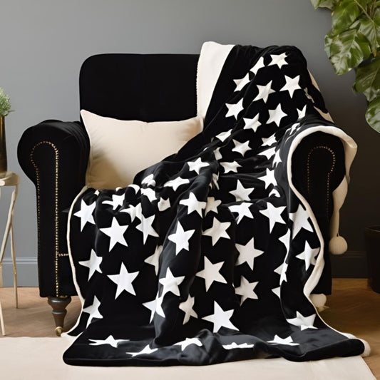 Closeout Black and White Stars Soft Handmade Luxury Throw