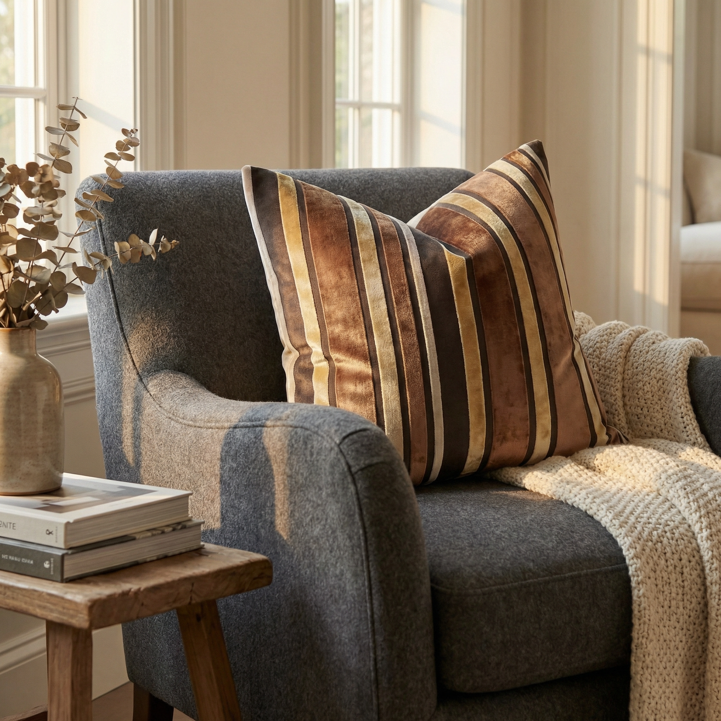 Macedonia Gold Brown and Ivory Handmade Luxury Pillow