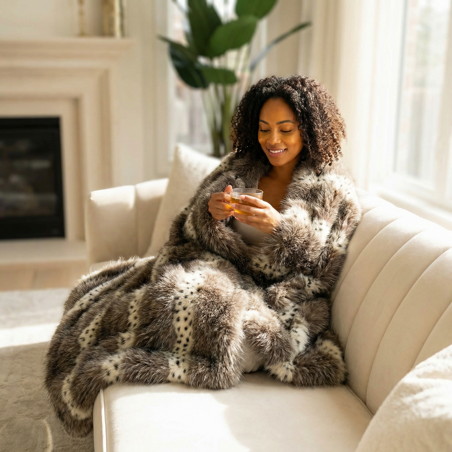 Alaskan Hawk Faux Fur Handmade Luxury Throw