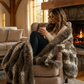 Alaskan Hawk Faux Fur Handmade Luxury Throw
