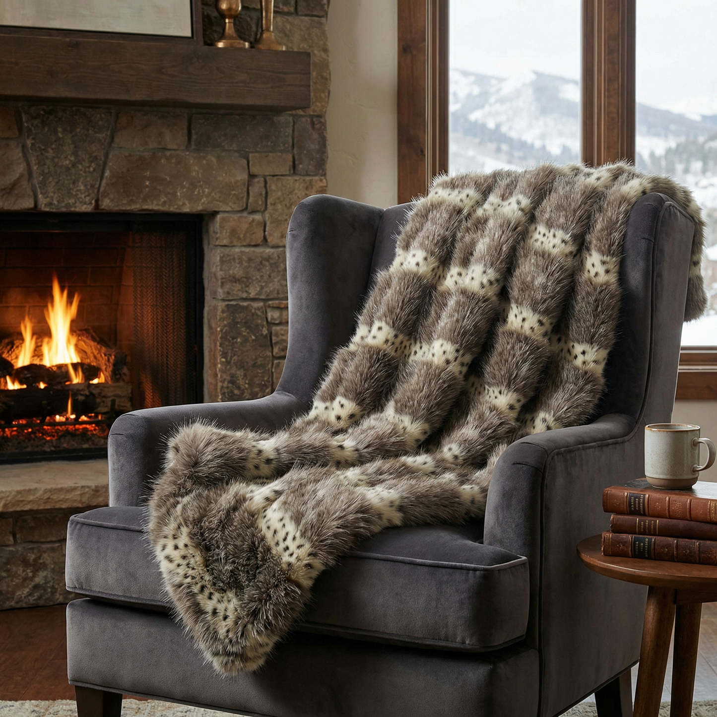 Alaskan Hawk Faux Fur Handmade Luxury Throw