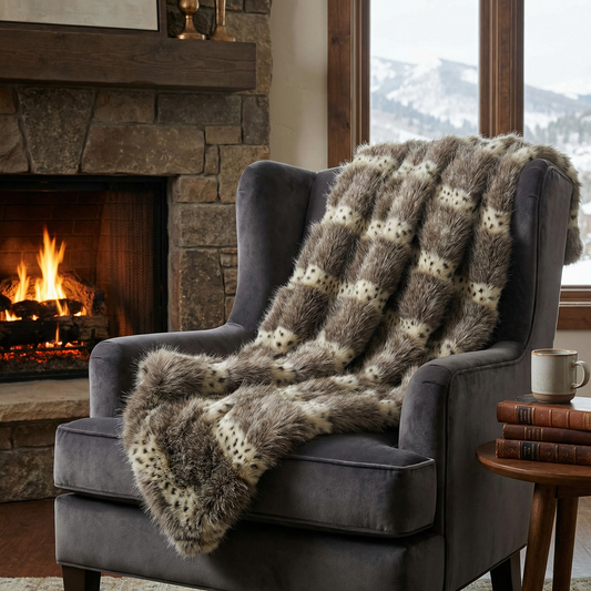 Plutus Gray  Two Tone Feather Faux Fur Luxury Throw Blanket