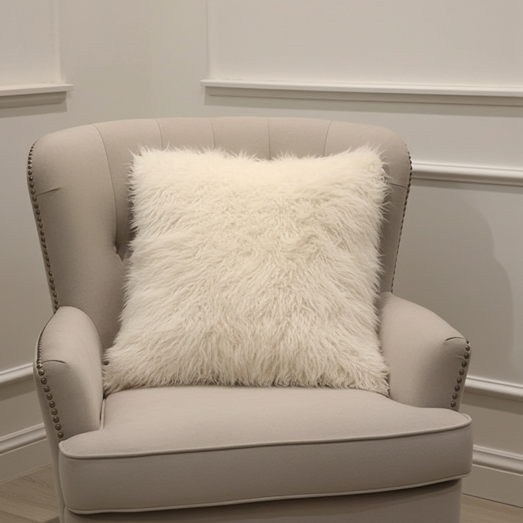 Plutus Off White Mongolian Fur Off White Animal Faux Fur Luxury Throw Pillow