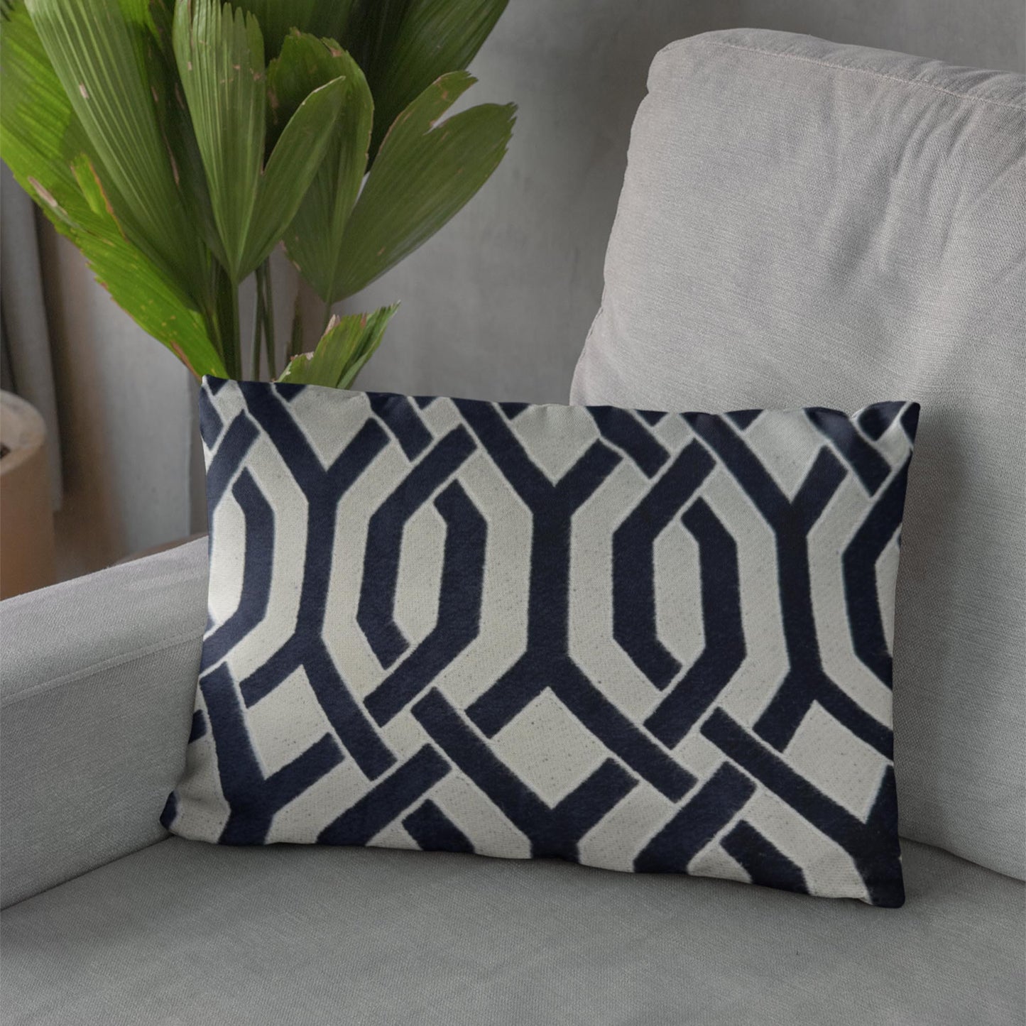 Plutus Navy Beige Opulent Trellis Imperial Trellis Luxury Throw Pillow