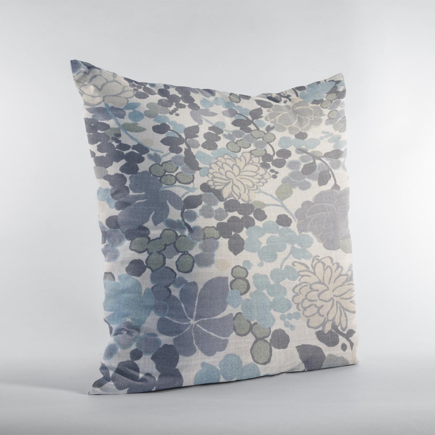 Plutus Blue Beige Gray Serene Blooms Floral Luxury Throw Pillow