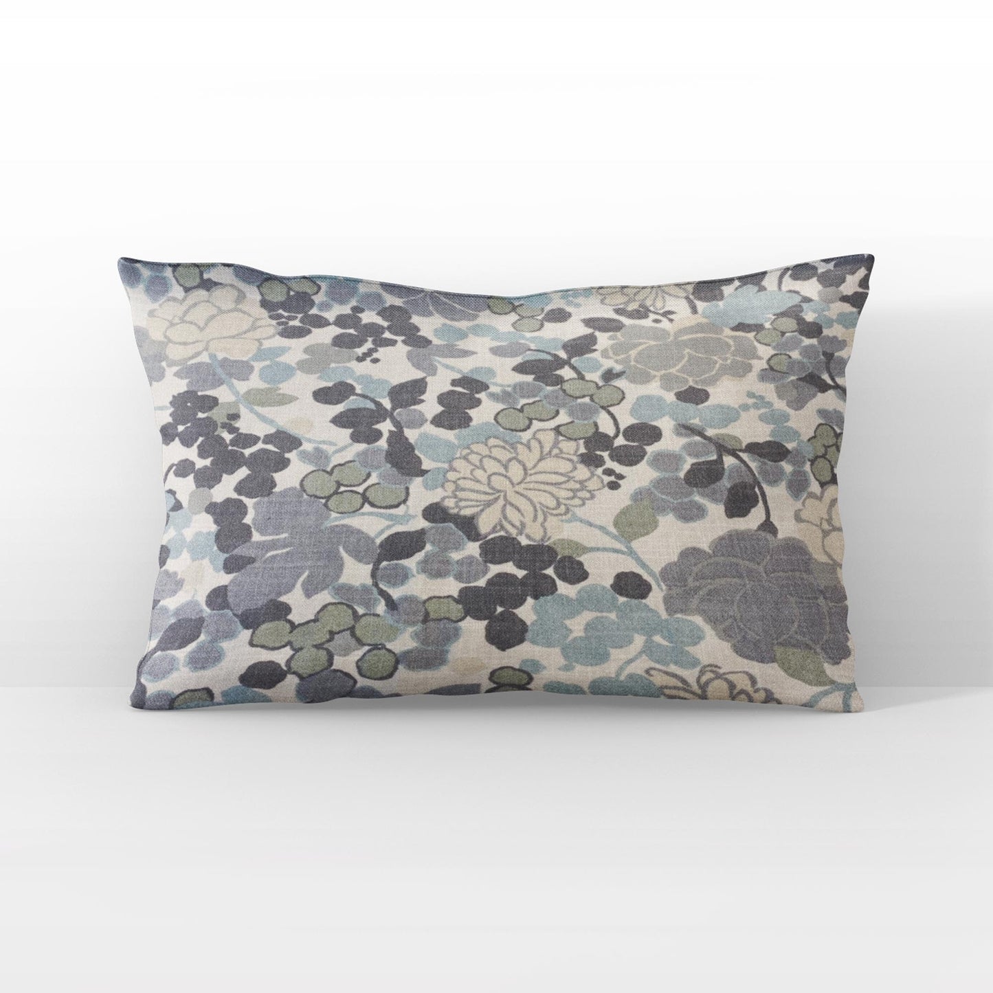 Plutus Blue Beige Gray Serene Blooms Floral Luxury Throw Pillow