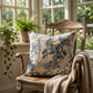 Plutus Blue Beige Gray Serene Blooms Floral Luxury Throw Pillow