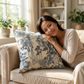 Plutus Blue Beige Gray Serene Blooms Floral Luxury Throw Pillow