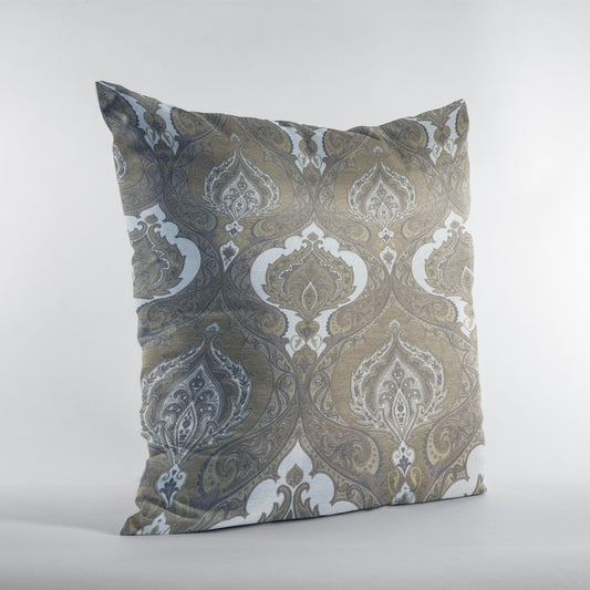 Plutus Brown Beige Noble Curves Paisley Luxury Throw Pillow