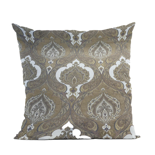 Plutus Brown Beige Noble Curves Paisley Luxury Throw Pillow