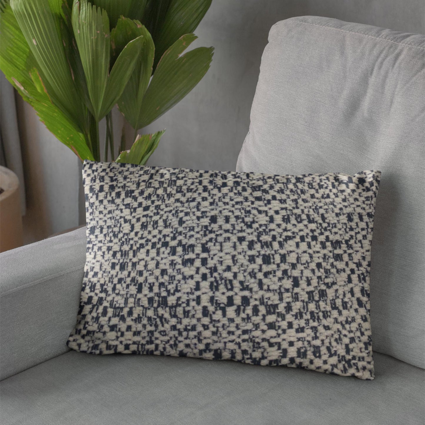 Plutus Blue Beige Classic Check Houndstooth Luxury Throw Pillow