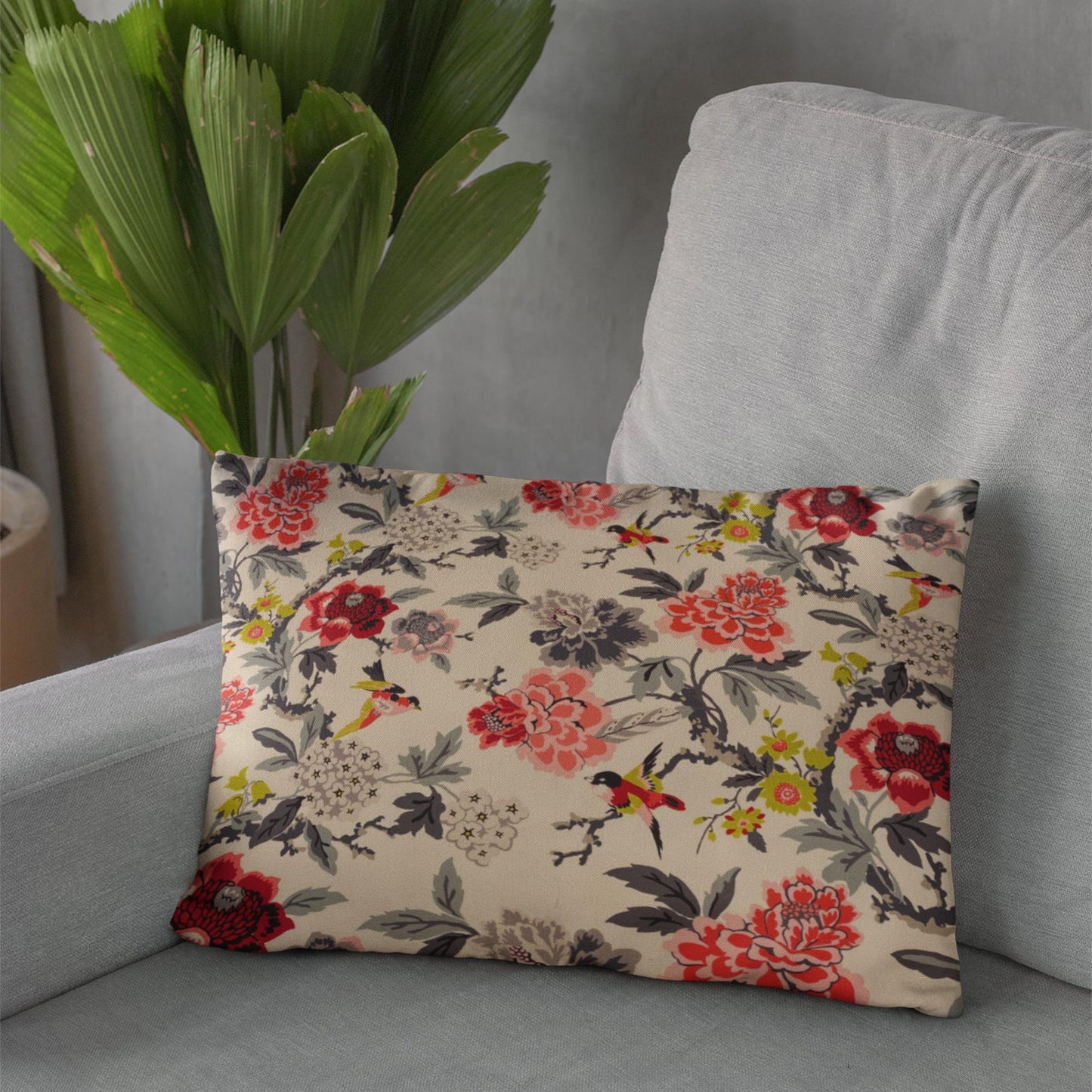 Plutus Red Black White Ruby Garden Floral Luxury Throw Pillow