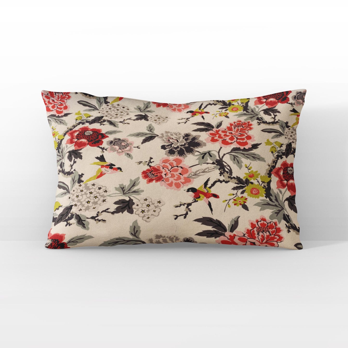 Plutus Red Black White Ruby Garden Floral Luxury Throw Pillow