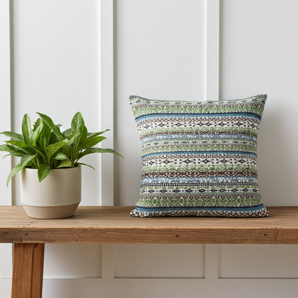 Plutus Green Red Blue Vibrant Horizon Stripe Luxury Throw Pillow