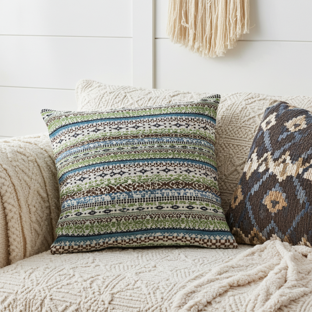 Plutus Green Red Blue Vibrant Horizon Stripe Luxury Throw Pillow