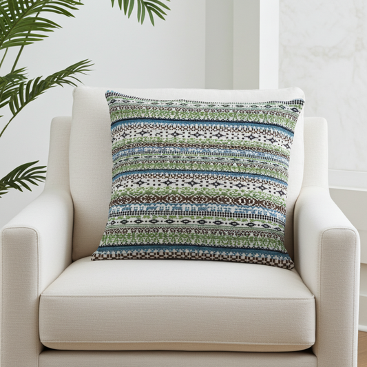Plutus Green Red Blue Vibrant Horizon Stripe Luxury Throw Pillow