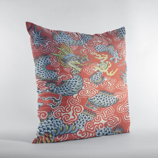 Plutus Red Blue Dragon's Fury Animal Luxury Throw Pillow