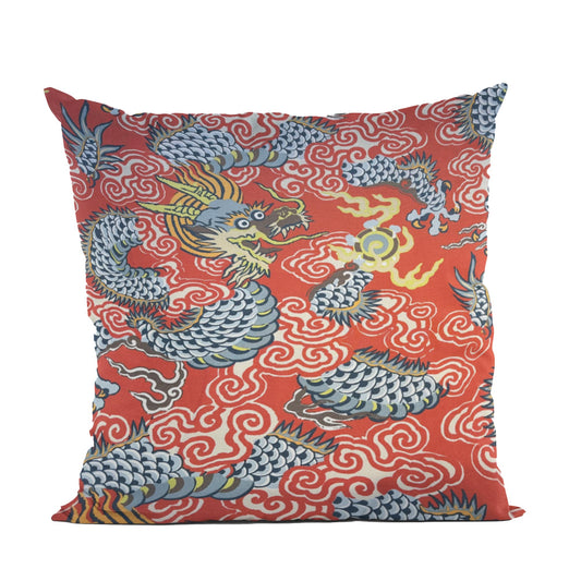 Plutus Red Blue Dragon's Fury Animal Luxury Throw Pillow