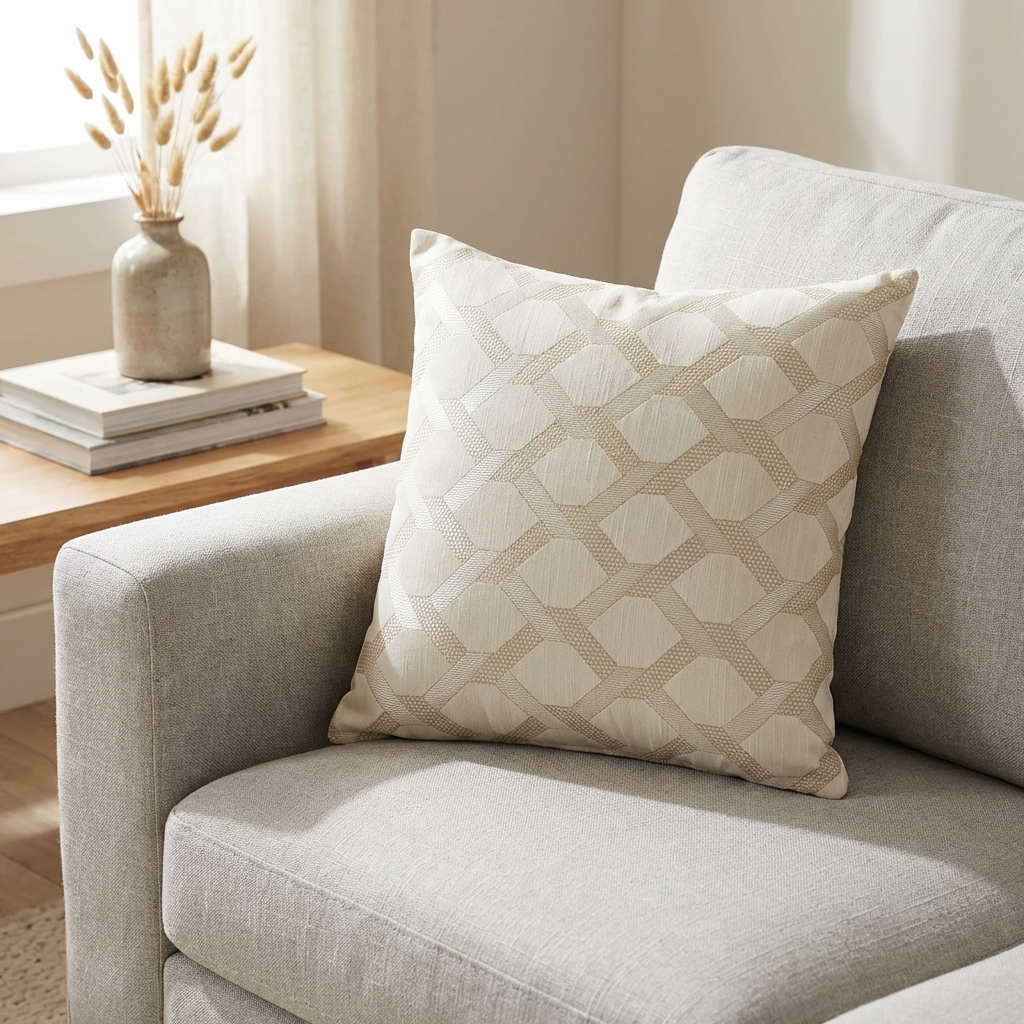 Plutus Wheat Diamond Shiny Fabric With Embroydery Luxury Throw Pillow