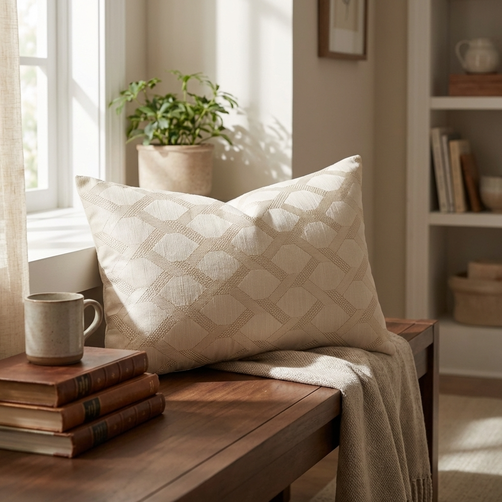 Plutus Wheat Diamond Shiny Fabric With Embroydery Luxury Throw Pillow