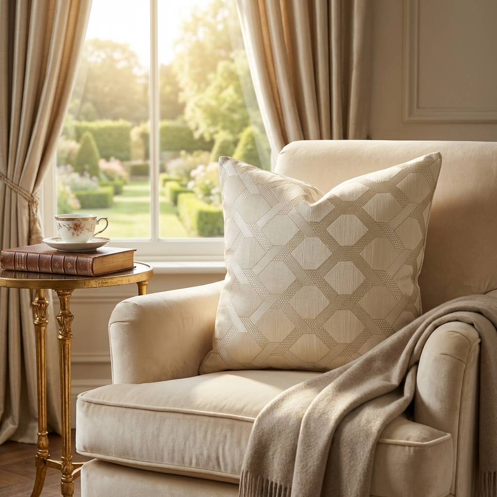 Plutus Wheat Diamond Shiny Fabric With Embroydery Luxury Throw Pillow