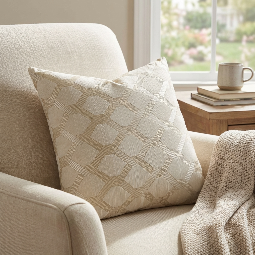 Plutus Wheat Diamond Shiny Fabric With Embroydery Luxury Throw Pillow