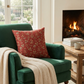 Plutus Persimmon Garden Cherry Blossoms Printed On A Linen Looking Polyester. Luxury Throw Pillow