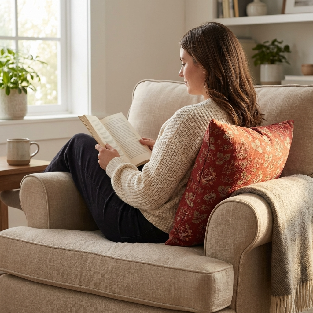 Plutus Persimmon Garden Cherry Blossoms Printed On A Linen Looking Polyester. Luxury Throw Pillow